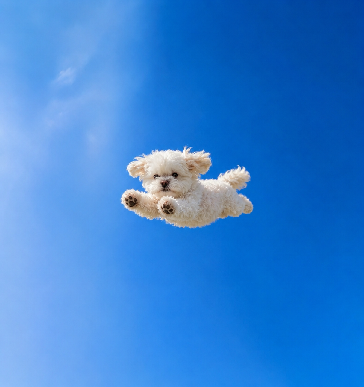 Flying Dog mascot soaring through the sky